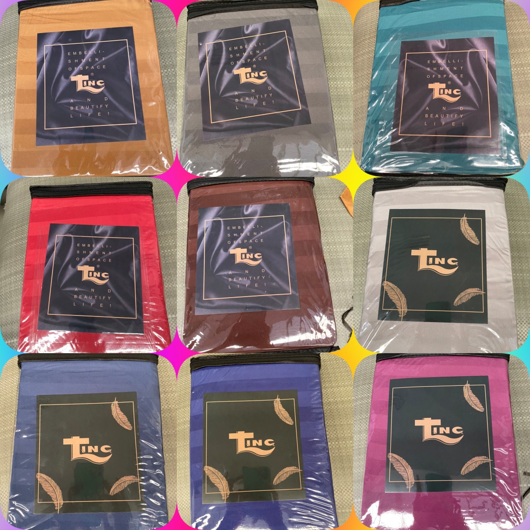 ผ้าปูที่นอนting สีพื้นลายริ้ว ขนาด 5ฟุต คละสี 36เซ็ต