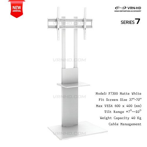 F7300-Matte White ขาตั้งทีวี 37"-70" Pure Flat Design TV Stand with Equipment shelf = ไม่มีล้อ =