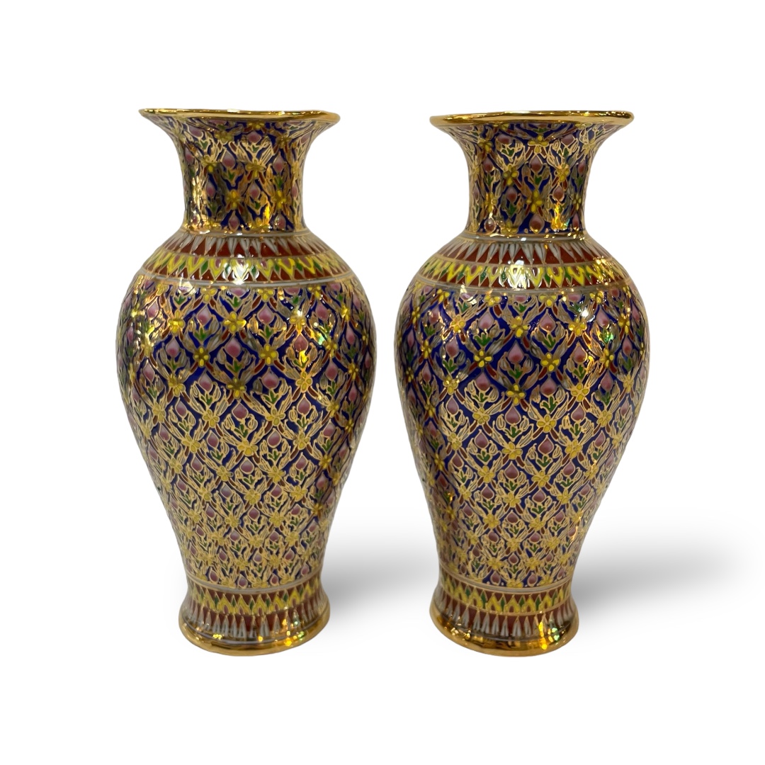 ชุดเบญจรงค์ สีน้ำเงินทอง ขนาด 8 นิ้ว