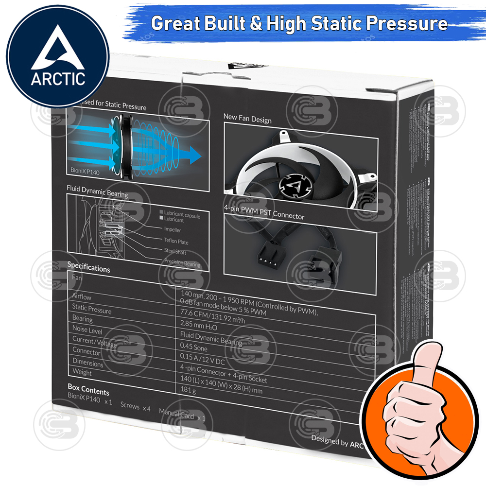 [CoolBlasterThai] ARCTIC BioniX P140 Black-White Pressure-optimised with PWM PST(size 140 mm.) PC Fan Case ประกัน 10 ปี