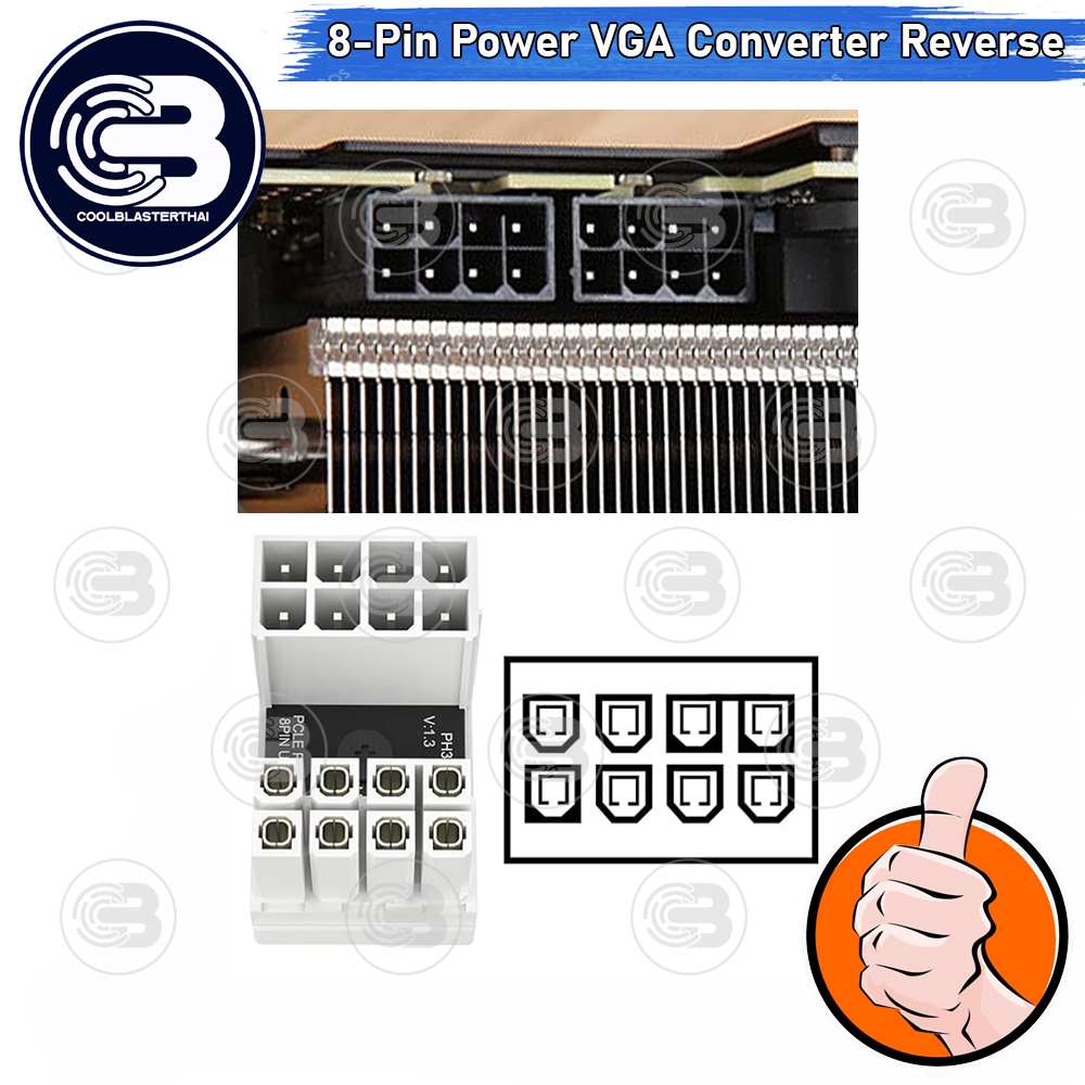 [CoolBlasterThai] Cable Management GPU 8 Pin U-TURN 180 Degree Connector (REVERSE) WHITE