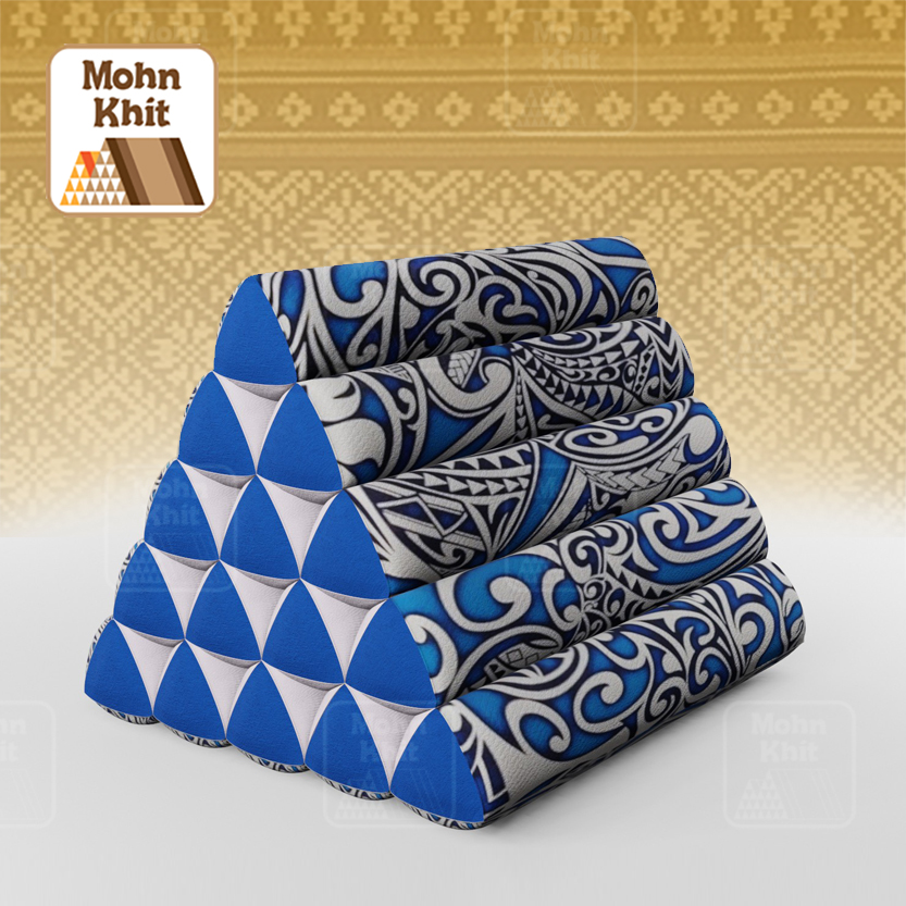 หมอนสามเหลี่ยม15ช่องเดี่ยว ประกบลายDesign 52cmx36cmx32cm// Thai Tri-angle Cotton Design Traditional Floor Cushions.