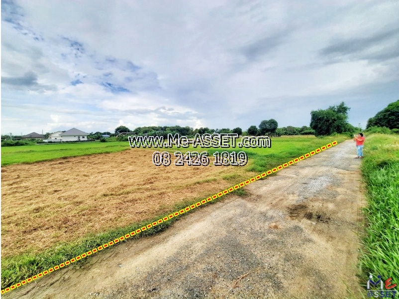 ขายที่ดินเปล่า ย่าน เลียบคลองชลประทาน ม่วงตารศ ห้วยขวาง กำแพงแสน นครปฐม : ใกล้บ้านสวนชมจันทร์ และชวาลันรีสอร์ท : 4 ไร่