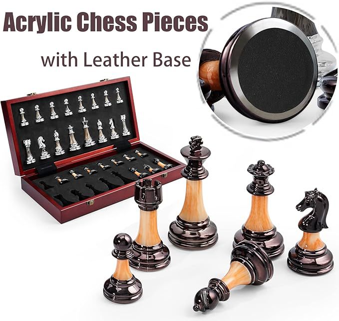 ชุดหมากรุกสากลไม้พับ (ตัวAcrylic & Metal) Wooden Chess Set