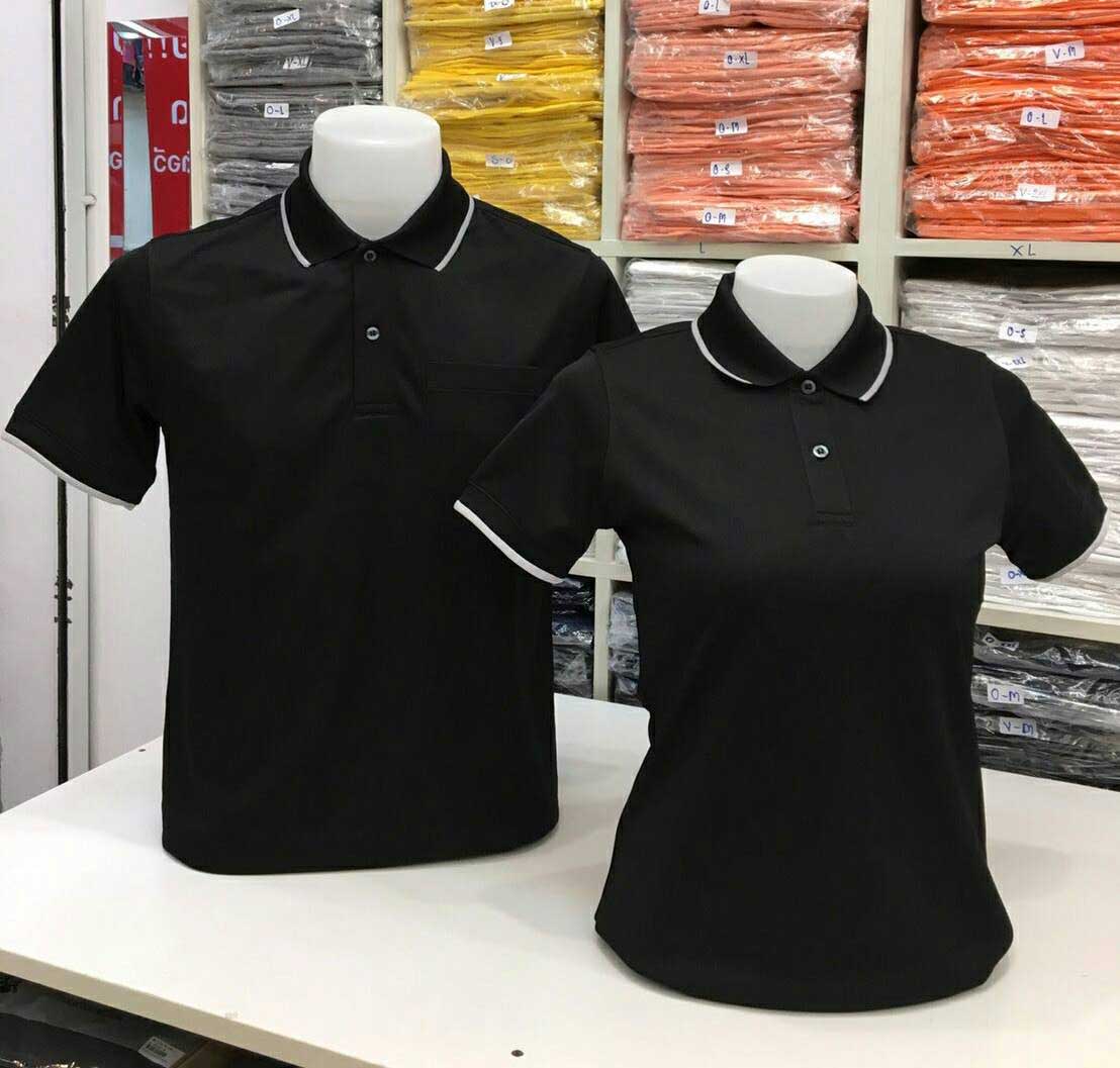 Polygan เสื้อโปโล ยูนิฟอร์ม เสื้อทีม สีดำ คลูบาลานซ์ไม่ขึ้นขุย100%