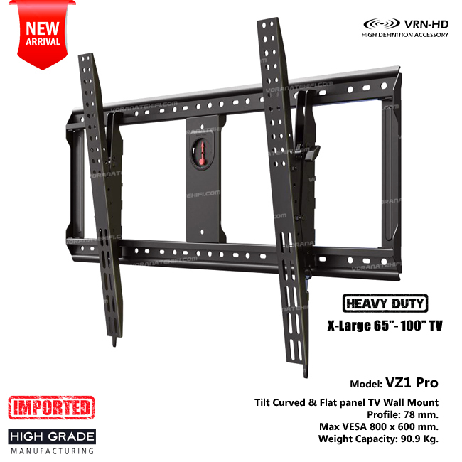 VZ1 Pro ขาแขวนทีวี Extra Slim XX-Large 65"-100" Heavy-duty Tilt Curved & Flat panel TV wall mount, Max VESA 800x600 mm., Weight Capacity 90.9 Kg.