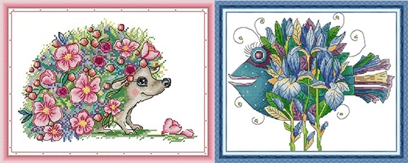 Hedgehog and Fish (เดี่ยว/คู่)(ไม่พิมพ์/พิมพ์ลาย)
