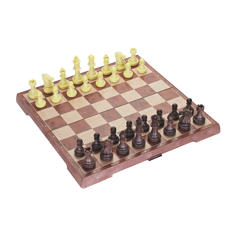 หมากรุกสากลแม่เหล็กพลาสติกลายไม้ 2in1 Magnetic Chess #4856-C