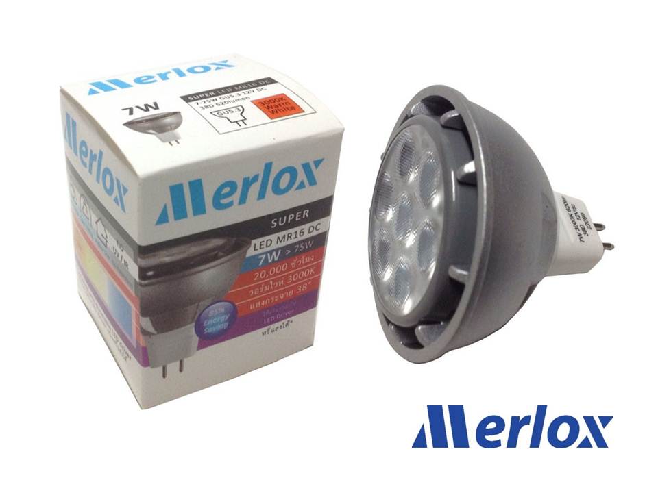 หลอด LED MR16 DC DIMMABLE 12V 7W 3000K FLOOD 38° GU5.3 MERLOX