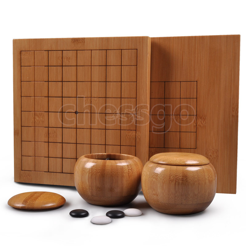 ชุดหมากล้อมไม้ (กระดานไม้ไผ่9เส้น+เม็ดเมลามีน40/40เม็ด+โถไม้ไผ่S)