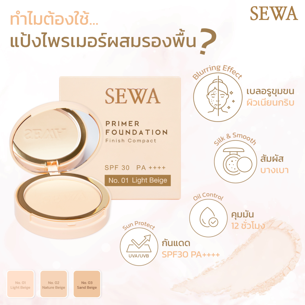 แท้พร้อมส่ง○ SEWA PRIMER FOUNDATION FINISH COMPACT แป้งผสมรองพื้น เซวา