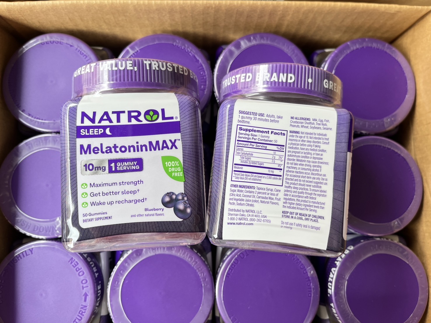 (1กระปุก) Natrol Melatonin Max Single 10mg Sleep Aid Gummies #Blueberry กัมมี่เมลาโทนิน 10มก. รุ่นนี้ทานครั้ง 1 เม็ดได้ 10มก.