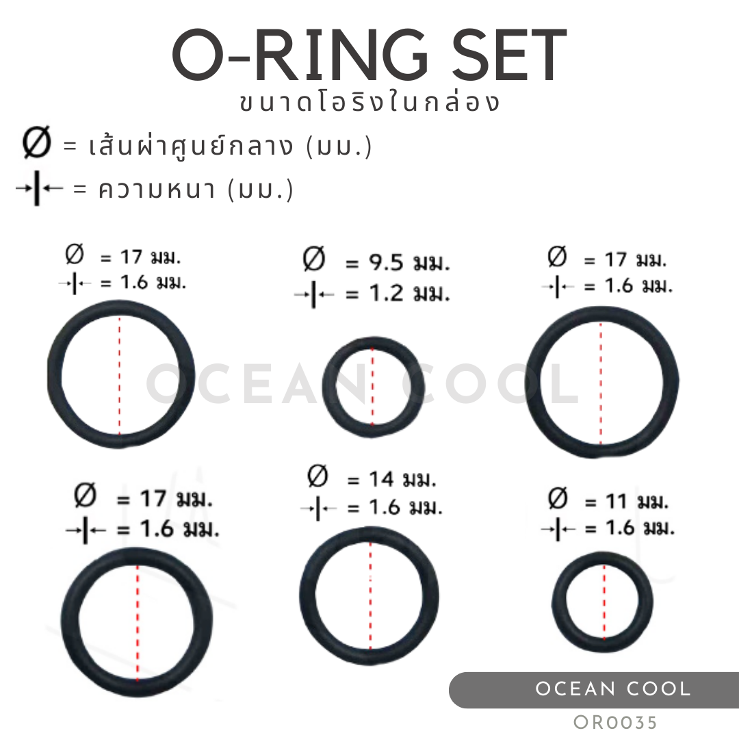 โอริง แอร์รถยนต์ ND/R12 อย่างดี กล่อง 200 วง รวมทุกไซด์ OR0035 O-ring Set ND R12 ยางโอริงกล่อง ครบไซส์