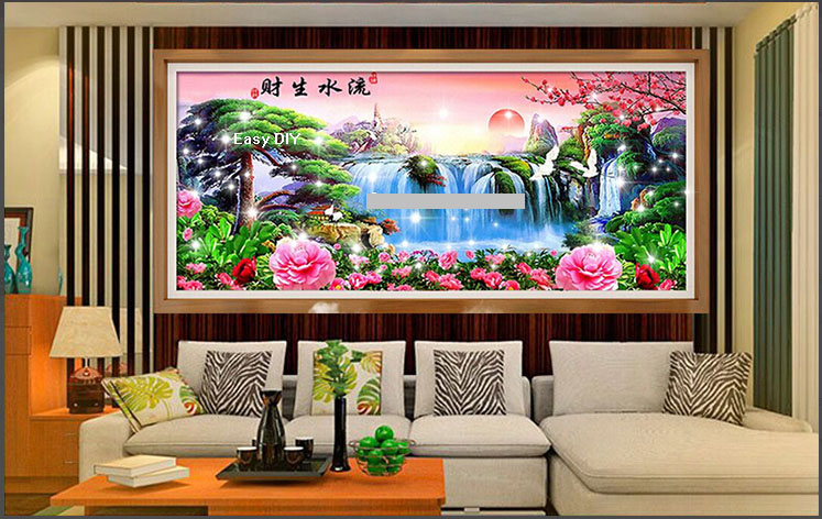 งานฝีมือ diy ครอสติสคริสตัลรูปน้ำตกเสริมมงคลโชคลาภเงินทอง 6