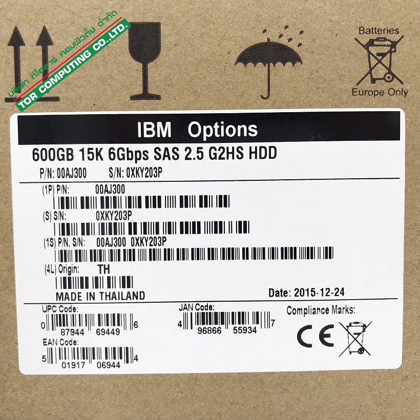 NEW Lenovo 00AJ300 00AJ301 [TorCompTH Thailand - ขาย จำหน่าย ราคา] Lenovo 600GB 15K 6G SAS 2.5in G2HS HDD for x3650 M4