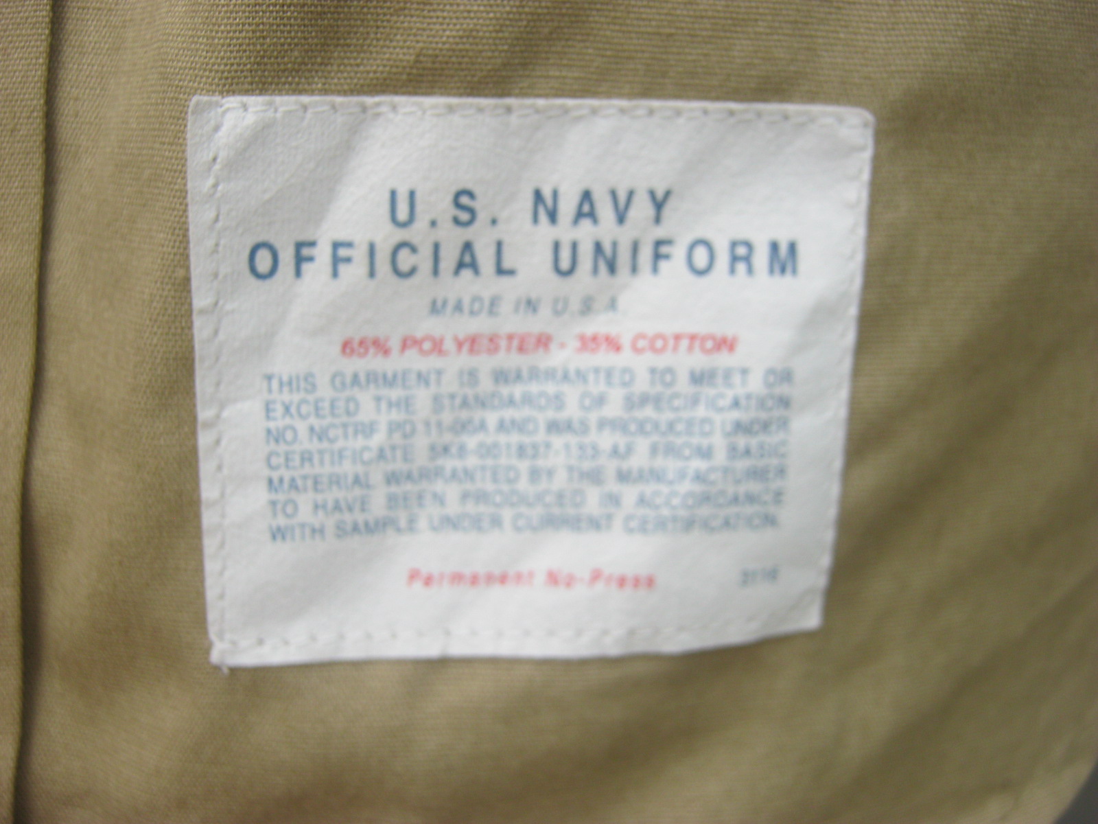 เสื้อเชิ๊ตทหารเรือสหรัฐ สีทราย