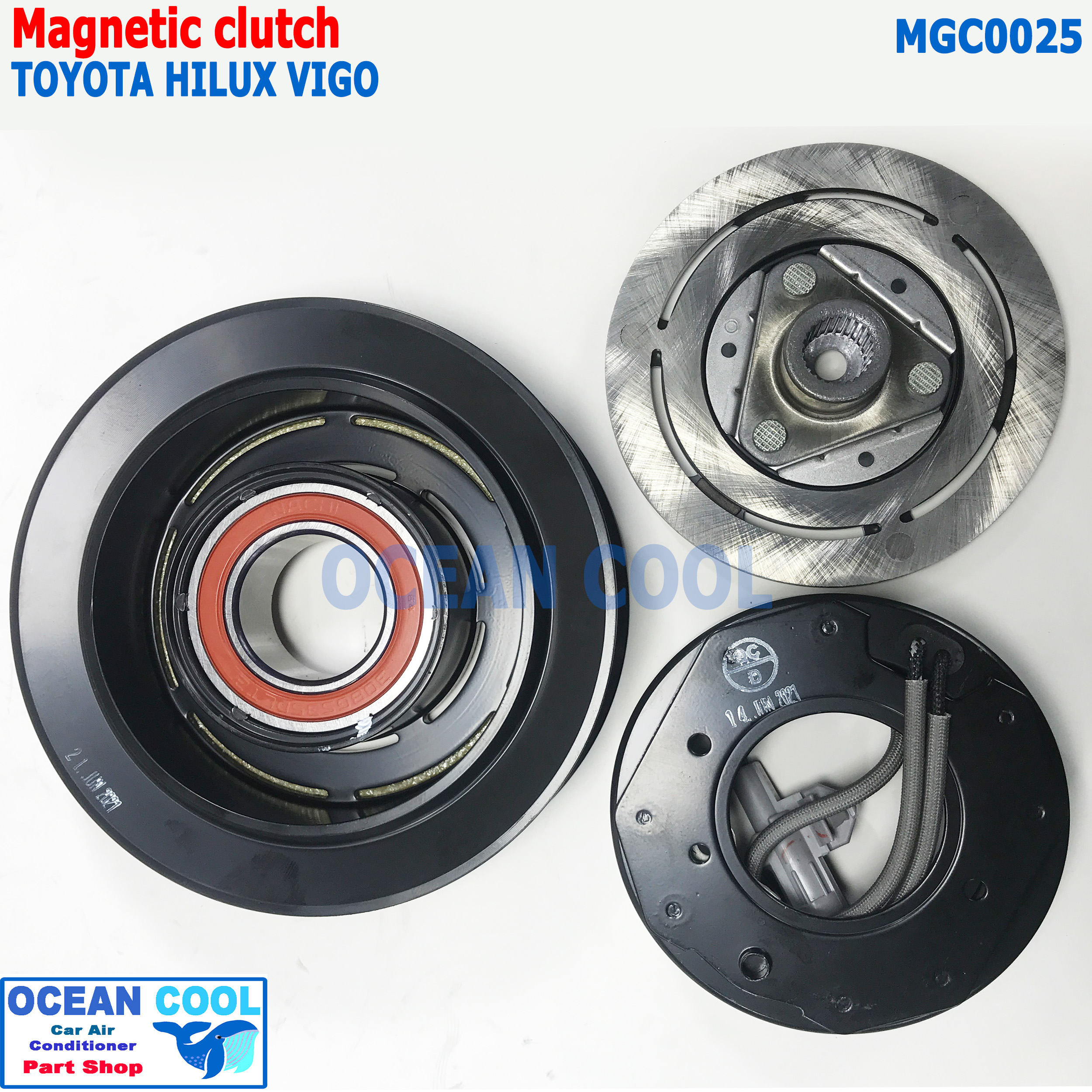 คลัชคอมแอร์ โตโยต้า วีโก้ 2003 - 2014 MGC0025 Cool Gear JK437300-1550 7pk Compressor Clutch for TOYOTA VIGO คอยล์คลัชต์ มีเทอร์โมฟิวส์ป้องกันคอมเพรสเซอร์ล๊อค