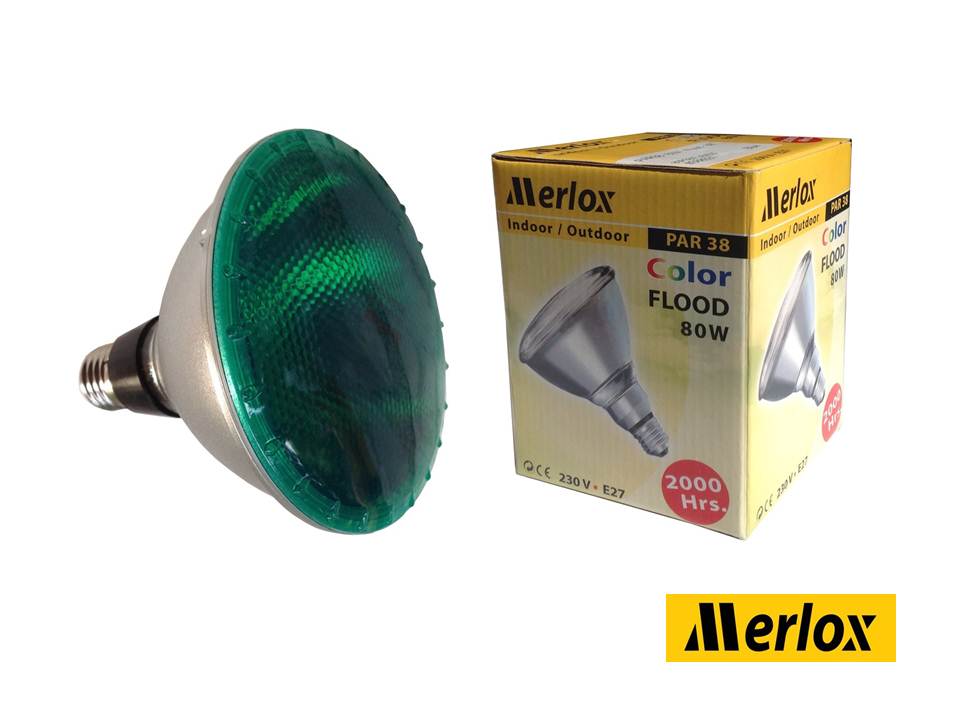 หลอดไฟ PAR38 230V 80W GREEN Flood 38° E27 MERLOX