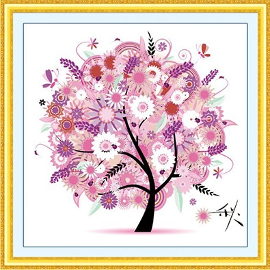 ชุดปักครอสติช ลายต้นไม้ในฤดูใบไม้ร่วง (ไม่มีเดินเส้น) ขนาด 46*46 ซม.ผ้าครอสติช 11CTพิมพ์ลายปักบนผ้า ไหมคอตตอน 15 สี ผังลาย เข็ม
