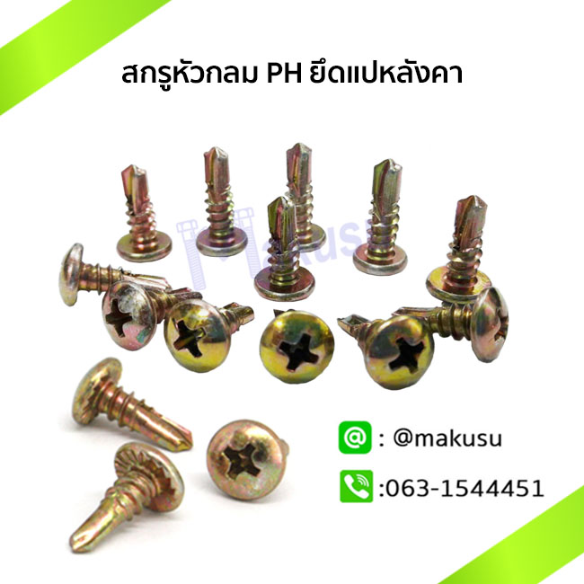 สกรูปลายสว่านยึดแปเหล็กรุ้งทอง สกรูแปหลังคา สกรูเกลียวเหล็กหัวกลม PH มี 5 ขนาด
