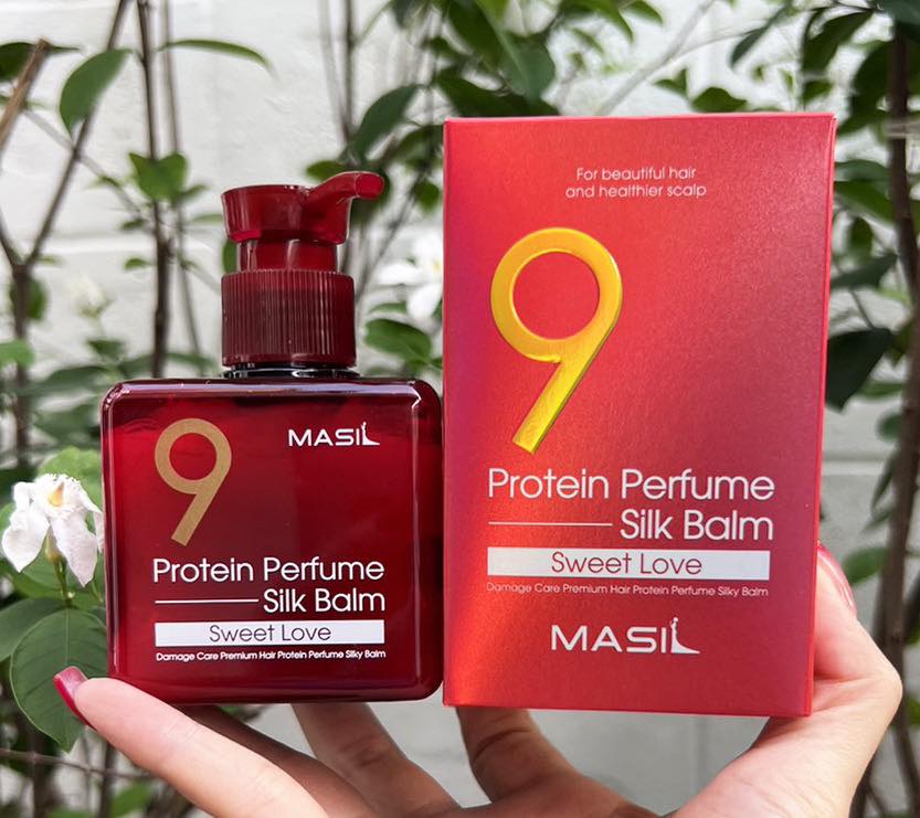 Masil 9 Protein Perfume Silk Balm 180 ml. กลิ่น Sweet Love มาส์กบำรุงผม (1ขวด)