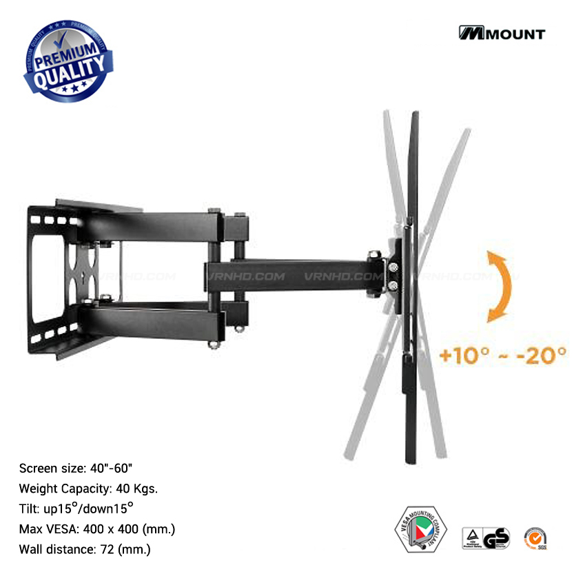 New M-26F ขาแขวนทีวี รุ่น High-End สำหรับจอภาพขนาด 40-60 นิ้ว LED TV แบบ Full-motion TV Wall Mounts, Max VESA 400x400 mm., weight capacity 40 kg.