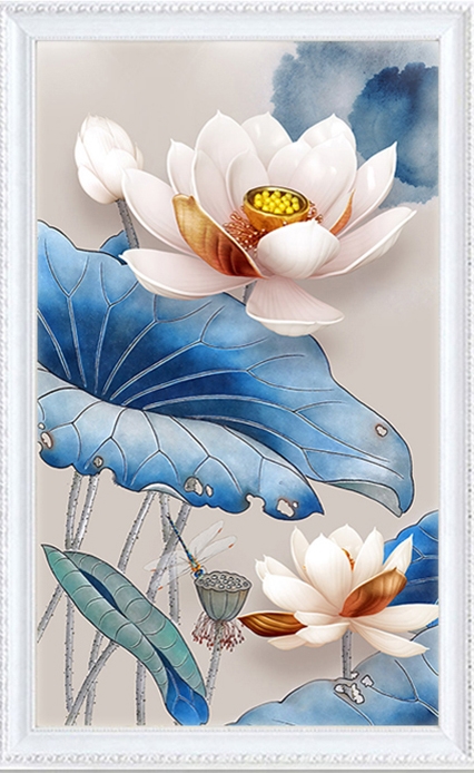 ชุดภาพติดคริสตัลกลม ลายบึงบัว (งานติดเต็มภาพ) ขนาด 40*60 ซม.ผ้าแคนวาสลงผังลายเต็ม คริสตัลกลม 28 สี อุปกรณ์ครบชุด