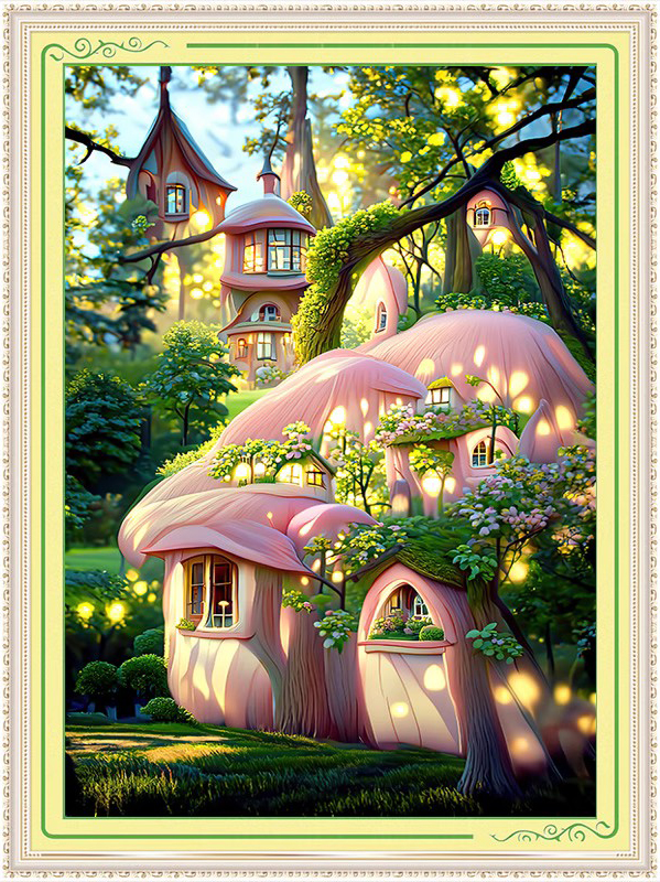 ชุดปักครอสติช ลายบ้านสวยในสวนดอกไม้ (งานปักเต็มลาย ไม่มีเดินเส้น ปักครั้งละ 3 เส้นเล็ก) ขนาด 52*72 ซม.ผ้าครอสติช 11CTพิมพ์ลายปักบนผ้า ไหมคอตตอน 34 สี ผังลาย เข็ม