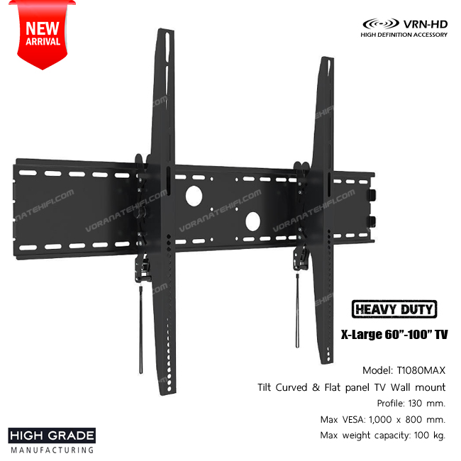 T1080MAX ขาแขวนทีวี X-Large 60 - 100 inch Heavy-duty Tilt Curved & Flat panel TV wall mount, Max VESA 1,000x800 mm., Weight Capacity 100 Kg.