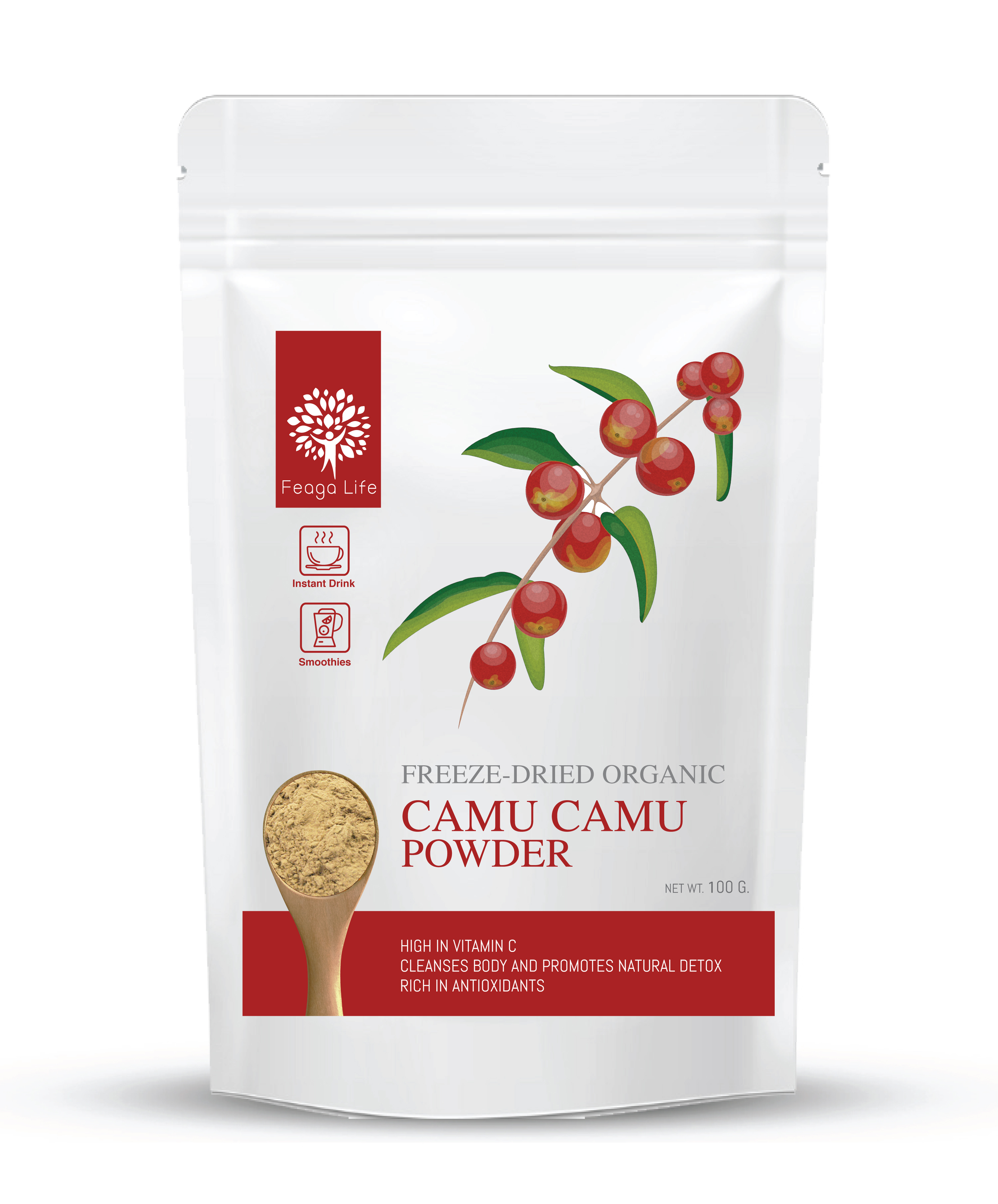 ผงคามูคามู ผิวสวย วิตามินซีสูงปรี๊ด ยี่ห้อ Feaga Life 100 กรัม ผง Superfood (ผงผัก ซุปเปอร์ฟู้ด) คุณภาพพรีเมี่ยม