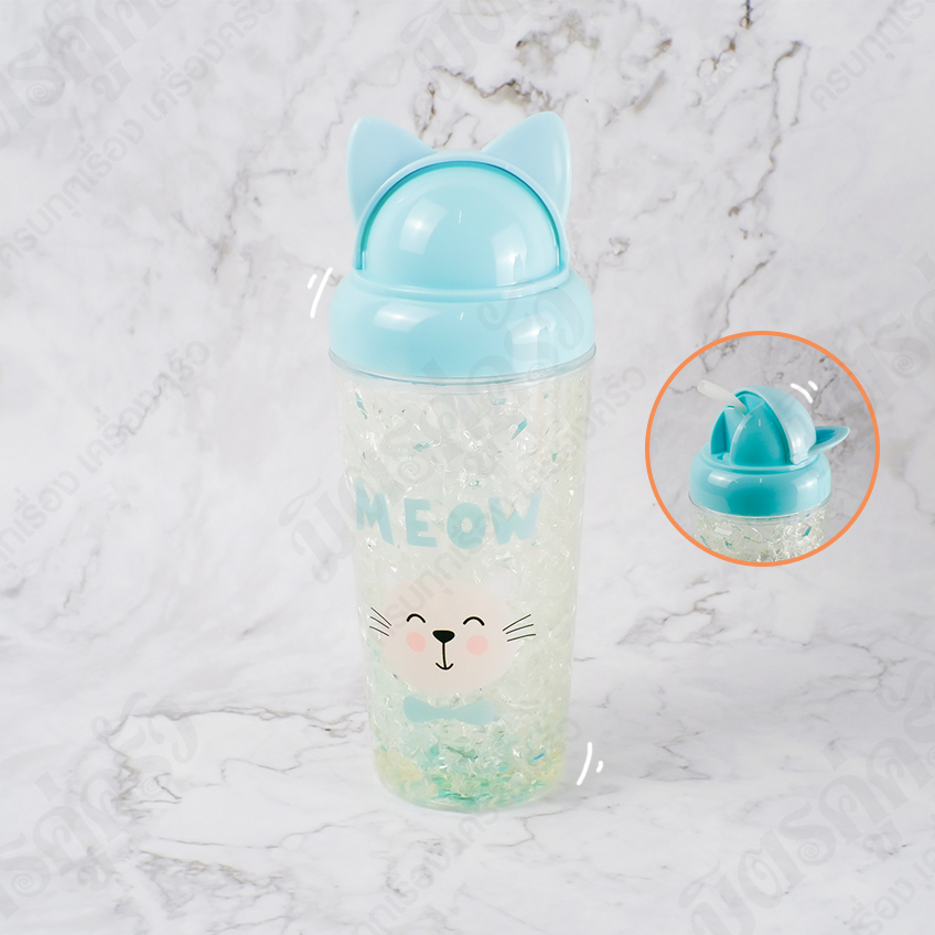 แก้วน้ำลายแมว+ฝาหูแมว+หลอด