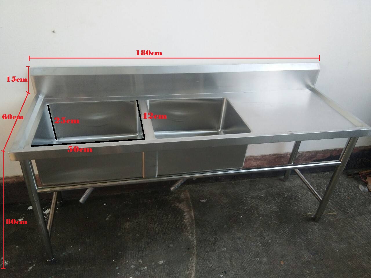 ซิงค์ล้างจานสแตนเลส 2 หลุมมีที่พักจานขวา รุ่น：WSCD-186080R