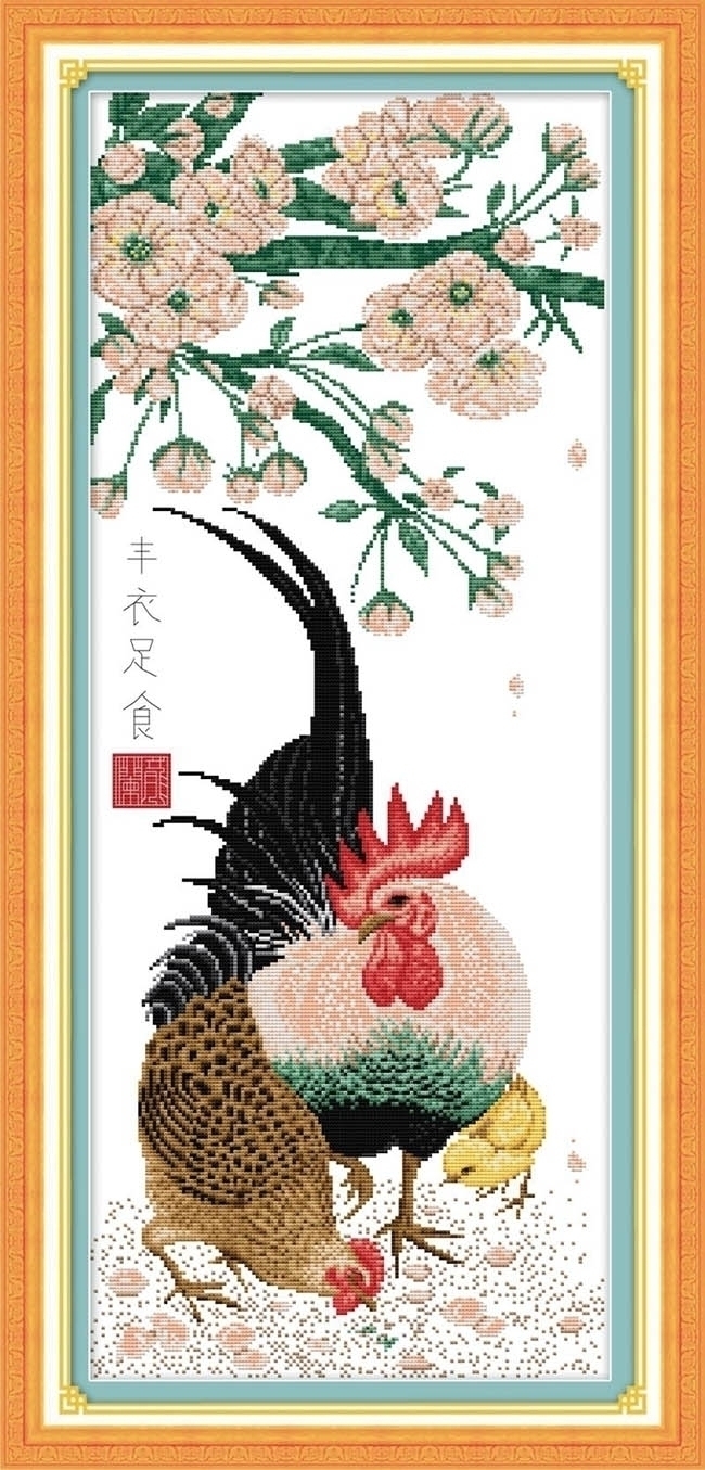 ชุดภาพติดคริสตัลกลม ลายครอบครัวไก่ฟ้า ( งานติดเต็มภาพ ) ขนาด 30*65 ซม. คริสตัลกลม 32 สี อุปกรณ์ครบชุด