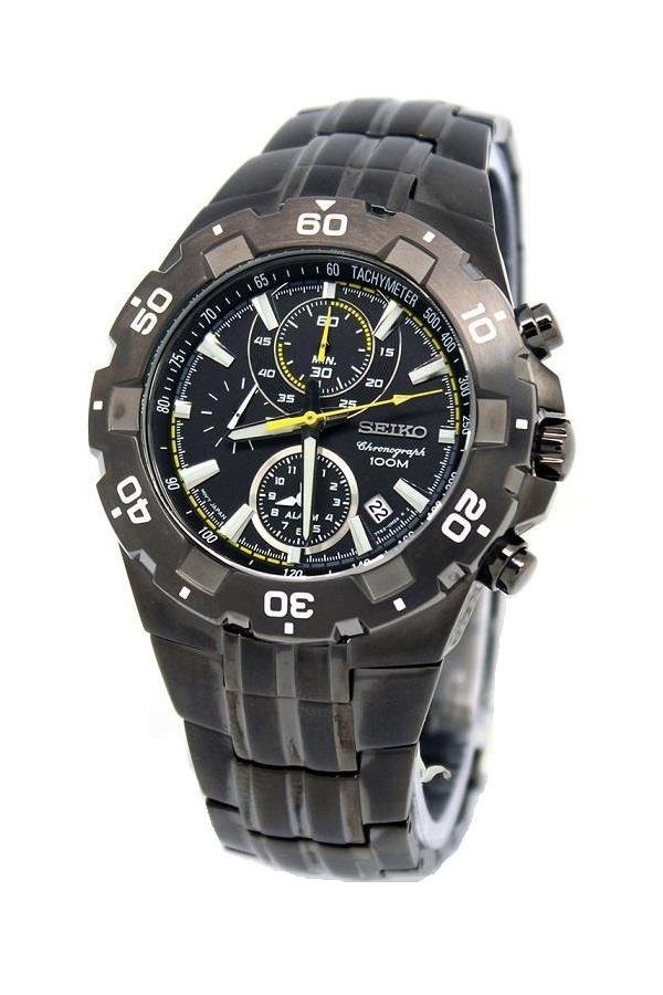 Seiko Men's SNAD37 Stainless Steel Chronograph Alarm Watch - Black Dial