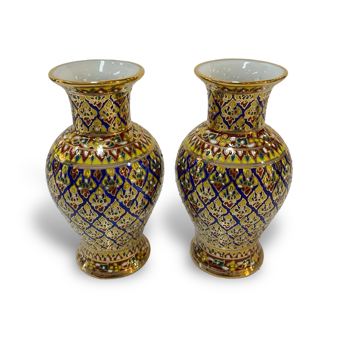 ชุดเบญจรงค์ สีน้ำเงินทอง ขนาด 6 นิ้ว