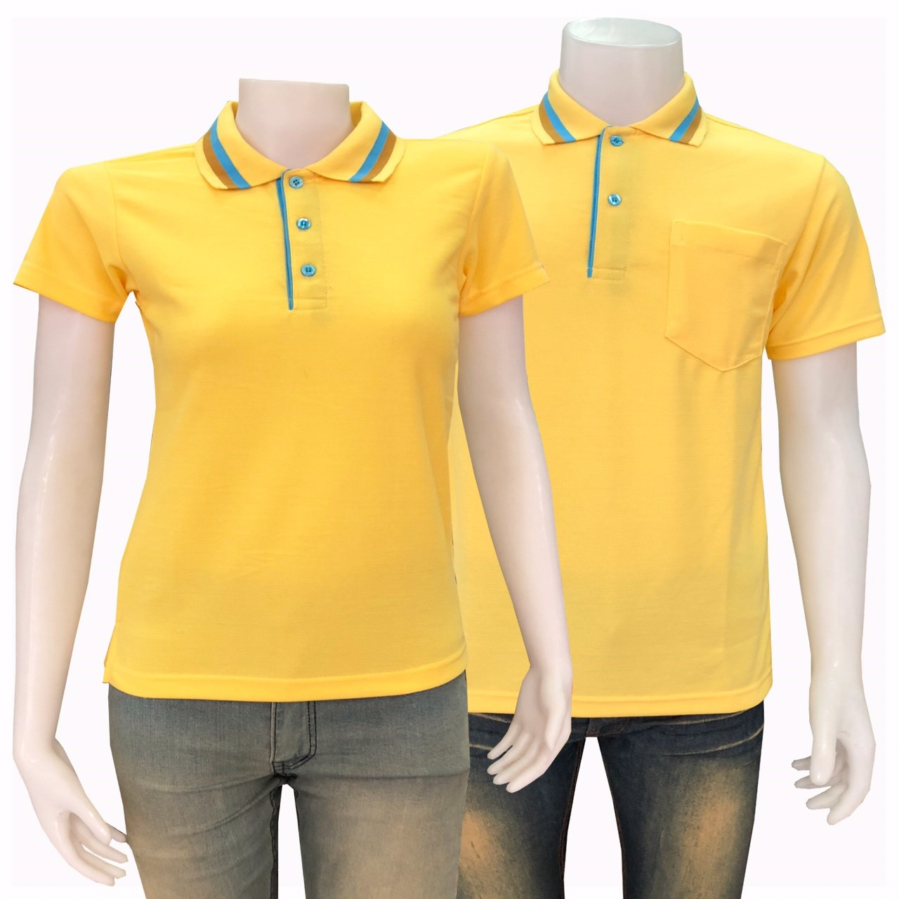 PLC POLO เสื้อโปโล เหลืองขลิบปกฟ้าน้ำตาลทอง เนื้อผ้าคุณภาพ TK Link