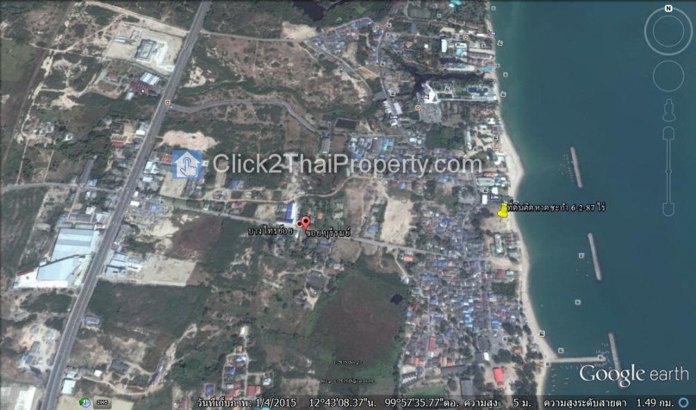 ขายที่ดินติดทะเลหาดชะอำ อ.ชะอำ จ.เพชรบุรี 5 ไร่ 2 งาน., Front Beach Land for Sale : Cha-Am Beach, Petchaburi Province, Thailand