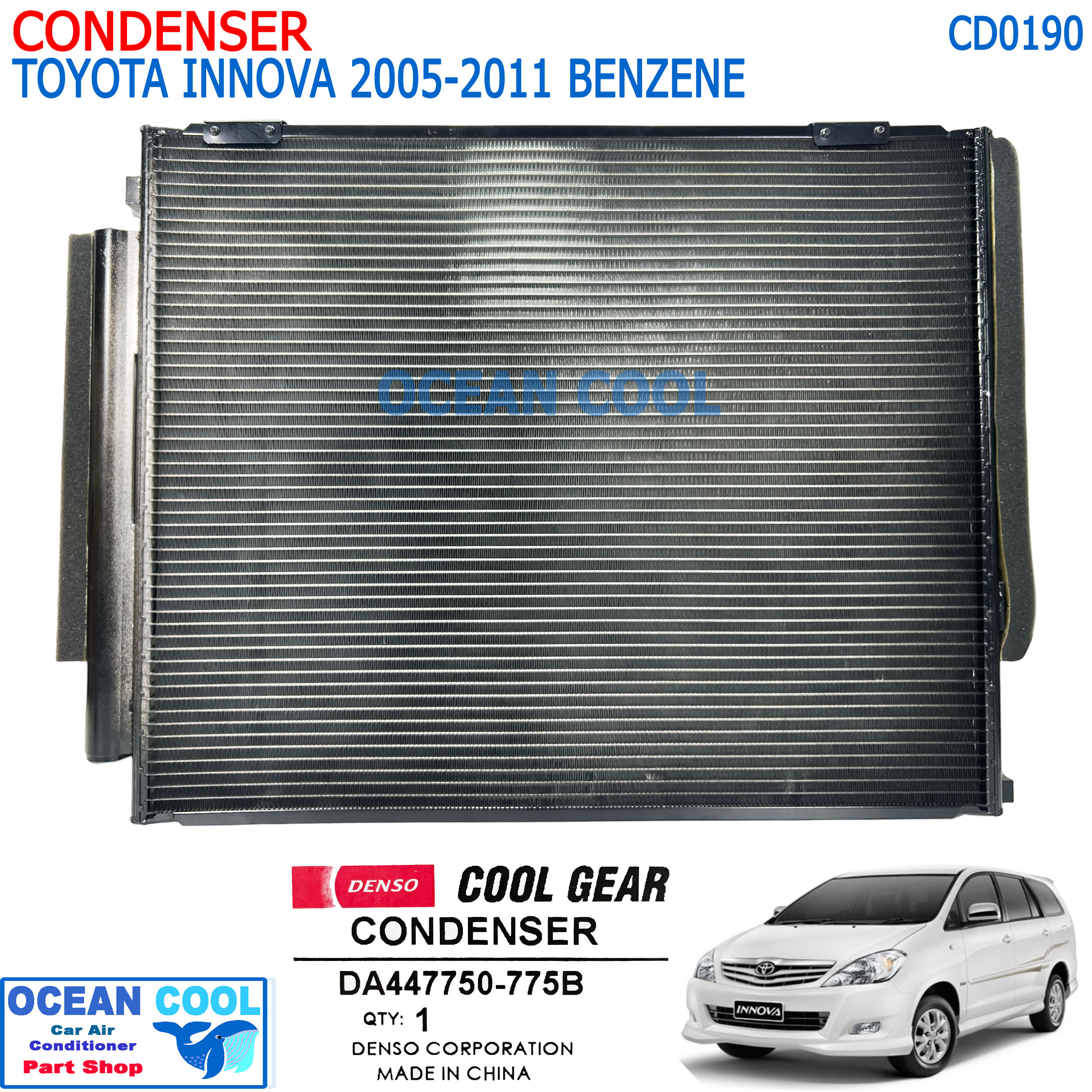 แผงแอร์ โตโยต้า อินโนว่า เบนซิน 2005 -2011 CD0190 COOL GEAR รหัส DA447750-775B DI447770-50604W CONDENSER Toyota Innova '05 Benzene DENSO คอยล์ร้อน รังผึ้งแอร์ อินโนวา