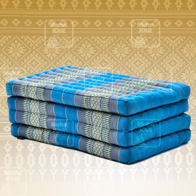 ที่นอนขิด 4 พับใหญ่ลายไทยสีฟ้าอ่อน 80x180x7Cm , Thai Folding mattresses Our traditional Thai Mattress is hand stuffed with natural kapok.