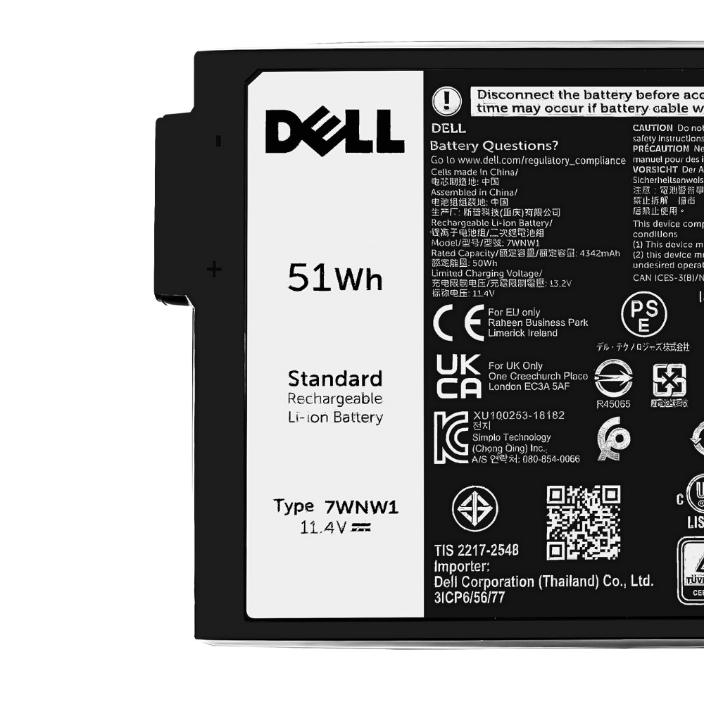 Battery Dell Latitude 7424 Rugged, 3-Cell, 51Wh, แบตเตอรี่ Dell 7WNW1 ของแท้รับประกันศูนย์ Dell Thailand ราคาไม่แพง