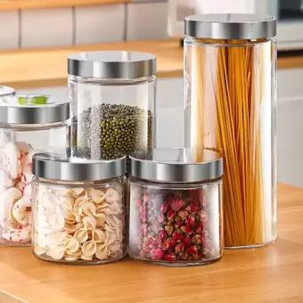 โหลแก้วกลม ฝาสแตนเลส