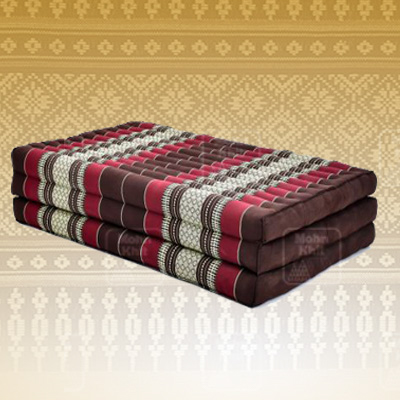 ที่นอนขิด 3 พับลายไทยสีเปลือกมังคุด ขนาด 110x180x7Cm //Large 3 part mattresses Cotton, kapok