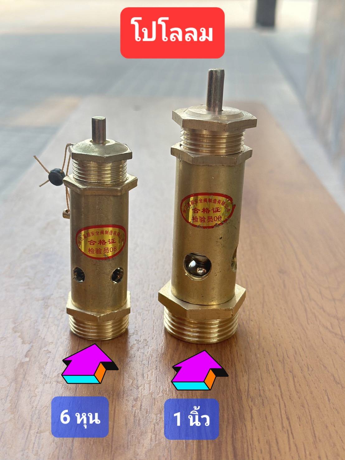 เซฟตี้วาล์ว โปโลลม ปั๊มลม เกลียวนอกNPT 1 นิ้วและ 6 หุน (8กก.) วัสดุทองเหลือง