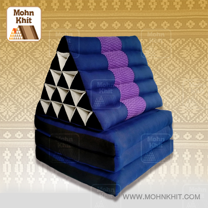 หมอนสามเหลี่ยมตัดต่อแต่งลาย15ช่องติดเบาะ3 พับ //56x180x36cm Tri-angle Cotton kapok 100%Traditional Floor Cushions 15holes with 3part of mattress.