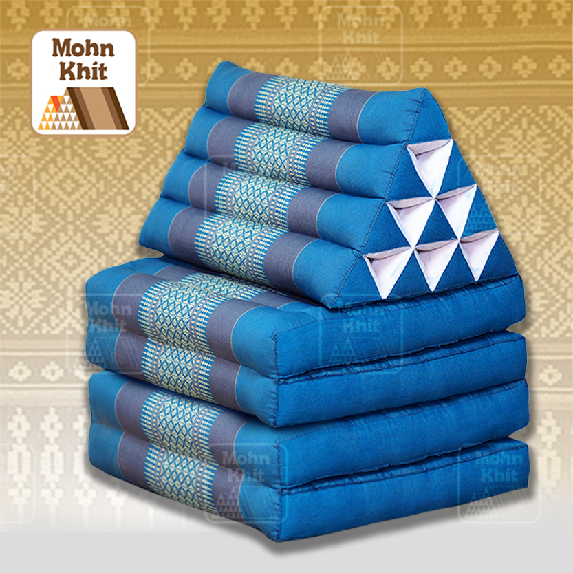 หมอนสามเหลี่ยม 10 ช่องติดเบาะ 4 พับ 53x180x30cm// Tri-angle kapok Traditional Floor Cushions 10 holes with 4 part of mattress.