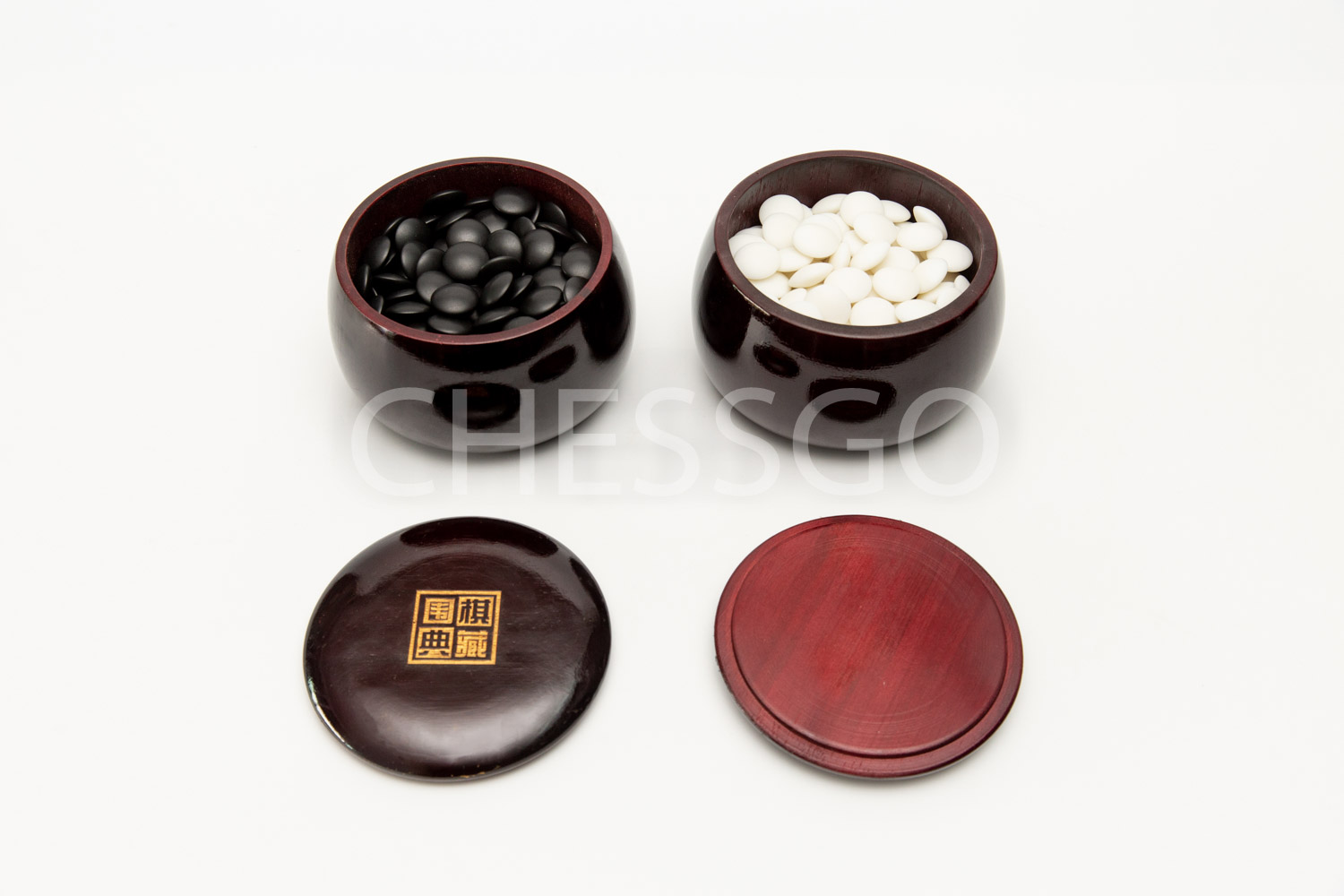 ชุดหมากล้อมไม้(กระดานสีไม้จันทร์แดง/เม็ดนูน2ด้าน/โถไม้)