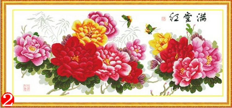 ชุดปักครอสติช ลายช่อโบตั๋น ขนาด 120*55 ซม.ผ้าครอสติช 11CTพิมพ์ลายปักบนผ้า ไหมคอตตอน 41 สี ผังลาย เข็ม