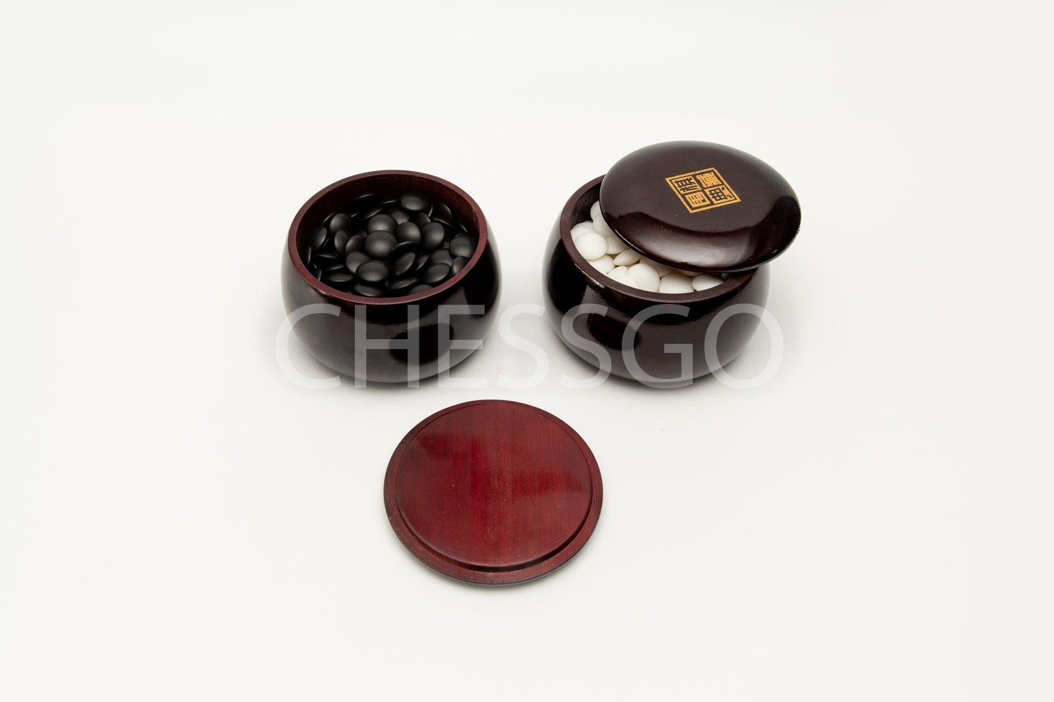 ชุดหมากล้อมไม้(กระดานสีไม้จันทร์แดง/เม็ดนูน2ด้าน/โถไม้)