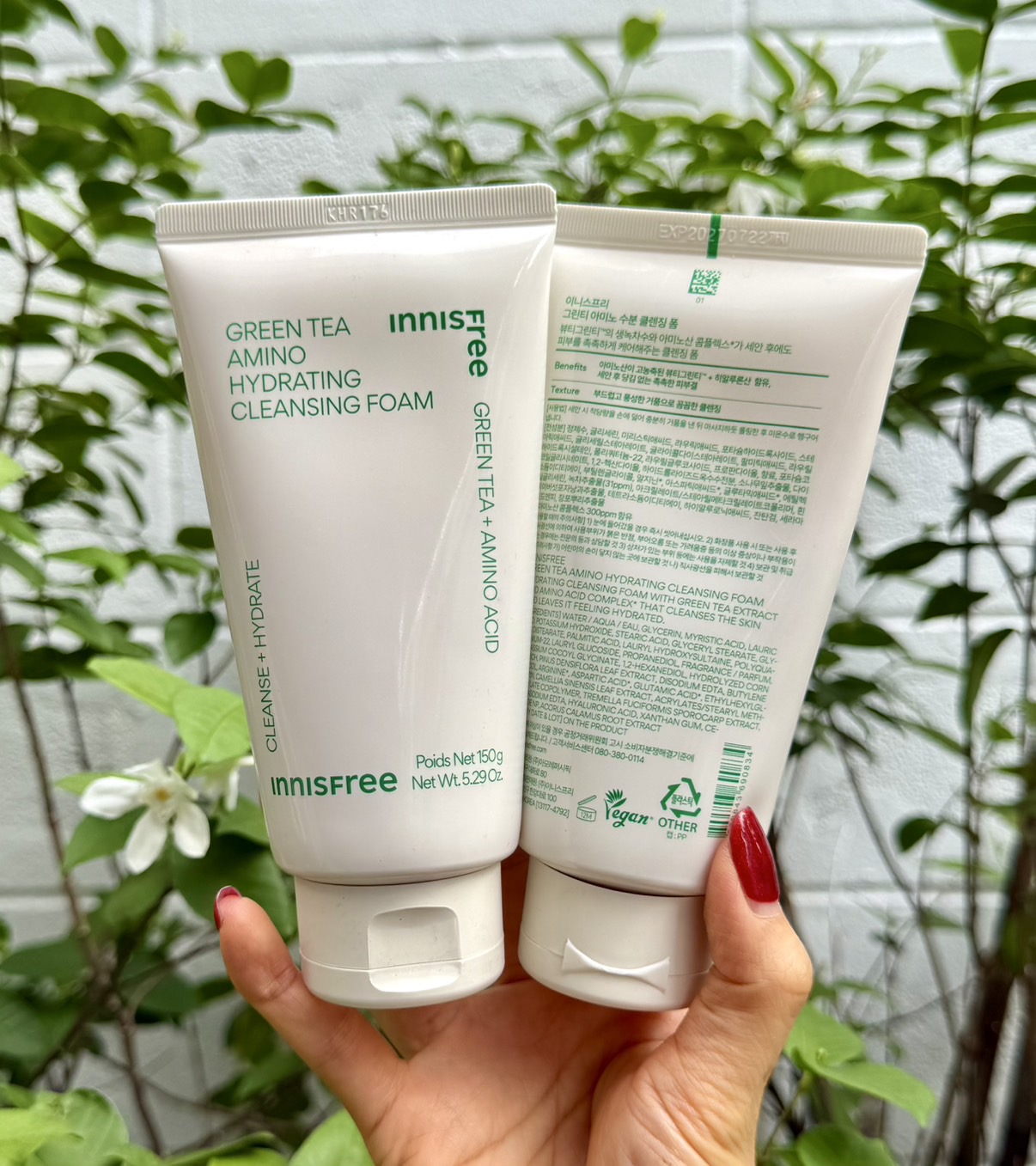 (1หลอด) Innisfree Green Tea Hydrating Amino Acid Cleansing Foam 150g. โฟมล้างหน้าชาเขียว แพ็คเก็จใหม่