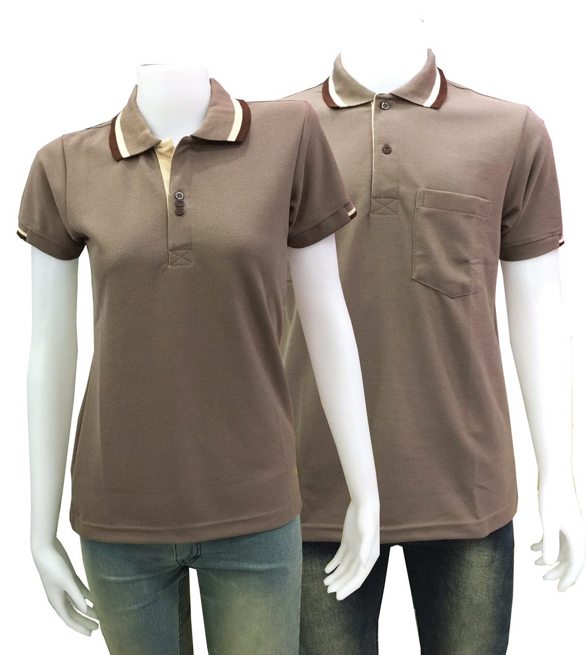 NS POLO เสื้อโปโล เสื้อคอปก สีน้ำตาลกลาง ทรงชาย-หญิง
